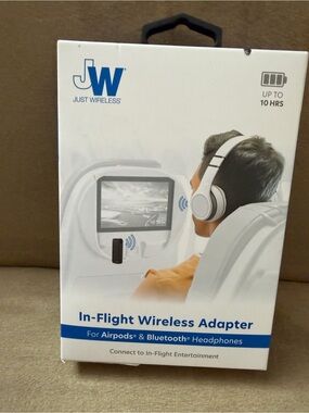 Just Wireless In-Flight Bluetooth Audio Adapter - White/Blue Packaging